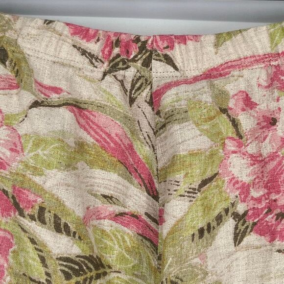 J. JILL Pants Womens Large Petite Green Pink Linen Floral Wide Leg Cropped Coast - Picture 10 of 13